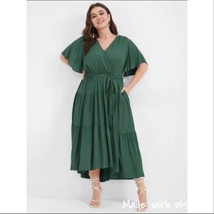 Bloom Dress Green Belted Mock Wrap Midi Dress 22/24